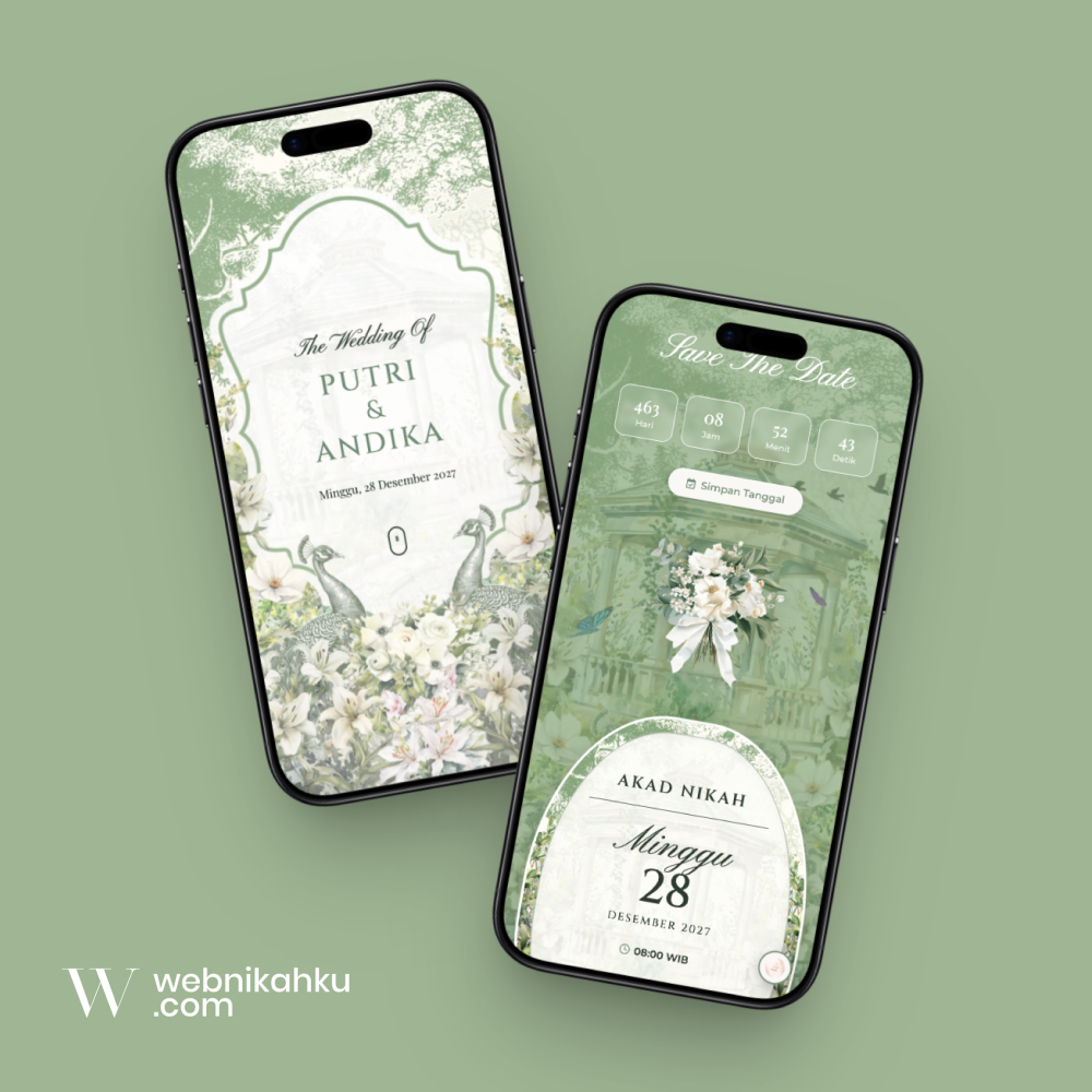 Tema undangan digital 3D Motion Merak Green