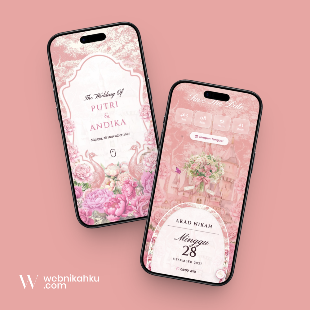 Tema undangan digital 3D Motion Merak Pink