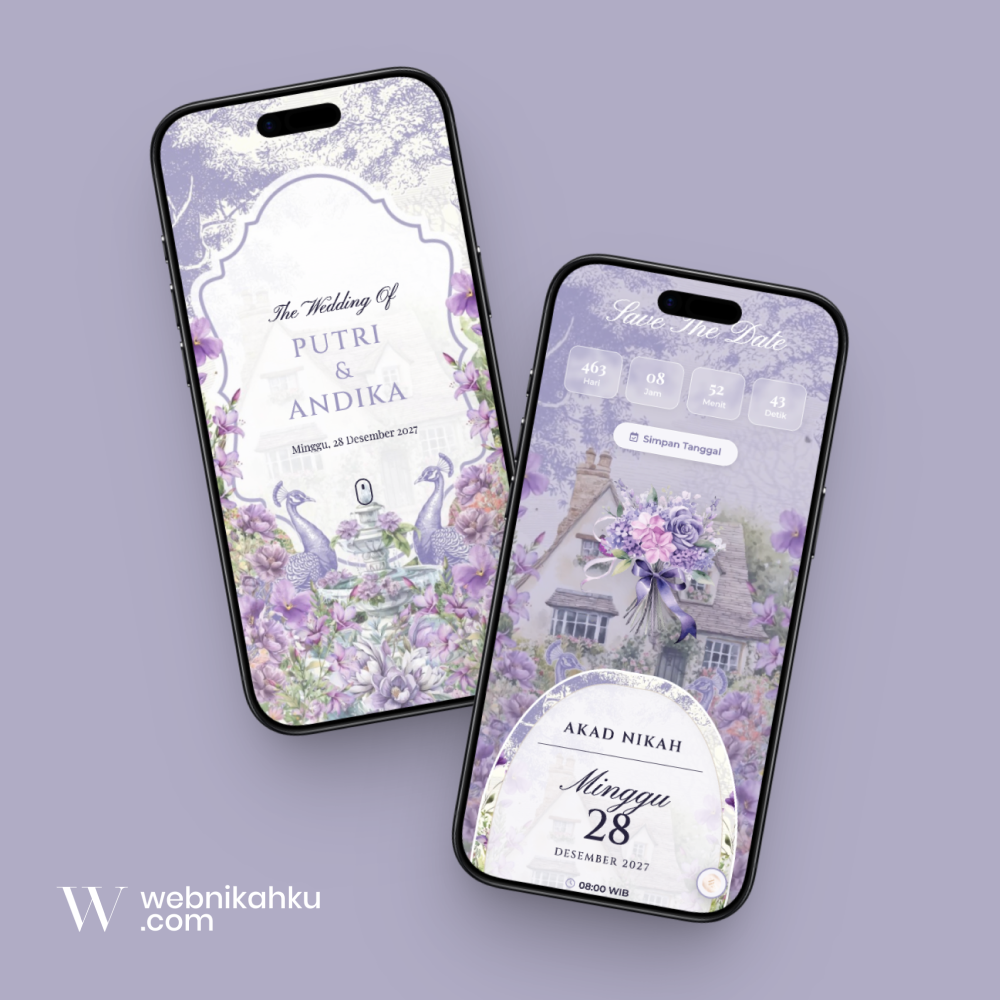 Tema undangan digital 3D Motion Merak Purple